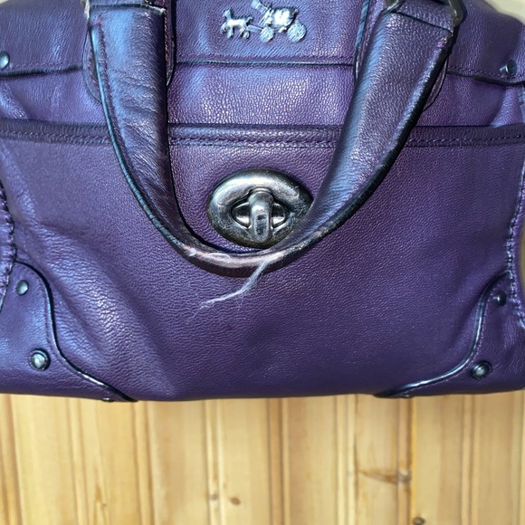 Coach Dark Plum Ryder Satchel Leather Handbag with Turnlock - Picture 12 of 12